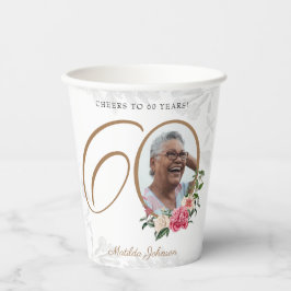 パーソナライズされたフローラ60誕生日白金ゴールド写真 紙コップ