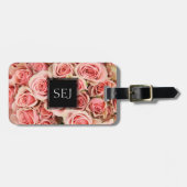 パーソナライズされたフローラ、ピンクのバラ(モノグラム&ID) ラゲッジタグ (正面横)