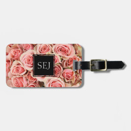 パーソナライズされたフローラ、ピンクのバラ（モノグラム&ID） ラゲッジタグ