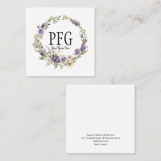 パーソナライズされたフローラ・モノグラム紫野草 スクエア名刺 (正面/裏面)