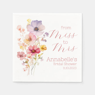 パーソナライズされたブライダルシャワーカクテルワイルドフラワー スタンダードカクテルナプキン