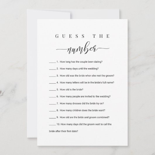 パーソナライズされたブライダルシャワーゲーム – 数字を推測 招待状