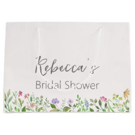 パーソナライズされたブライダルシャワー水色フローラ ラージペーパーバッグ