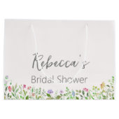 パーソナライズされたブライダルシャワー水色フローラ ラージペーパーバッグ (裏面)