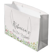 パーソナライズされたブライダルシャワー水色フローラ ラージペーパーバッグ (裏面アングル)