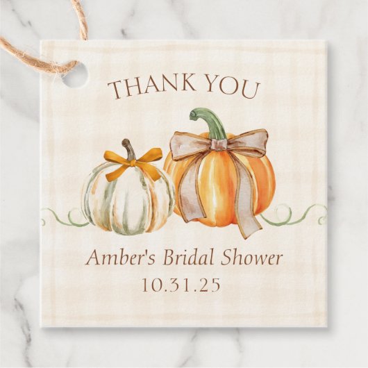 パーソナライズされたブライダルシャワー素朴秋サンキュー フェイバータグ (正面)