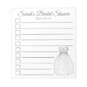 パーソナライズされたブライダルシャワー結婚のガウン一覧 ノートパッド (正面)