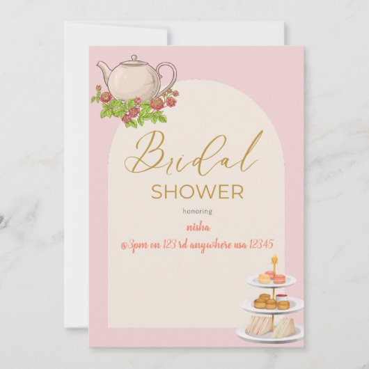 パーソナライズされたブライダルシャワー茶パーティー 招待状 (正面)