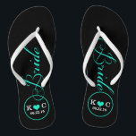 パーソナライズされたブライダル（アクア） ビーチサンダル<br><div class="desc">おもしろい、カスタムブラック、アクアブルーブライダルの結婚ビーチサンダル。</div>