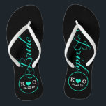 パーソナライズされたブライダル（アクア） ビーチサンダル<br><div class="desc">おもしろい、カスタムブラック、アクアブルーブライダルの結婚ビーチサンダル。</div>