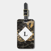 パーソナライズされたブラックとゴールドの大理石のスーツケースタグ ラゲッジタグ (正面縦)
