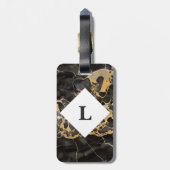パーソナライズされたブラックとゴールドの大理石のスーツケースタグ ラゲッジタグ (裏面縦)