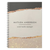 パーソナライズされたブラッククリームゴールドグリッター フォイル ノートブック (正面)