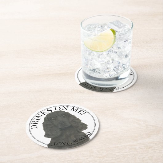 パーソナライズされたブラックコッカースパニエル犬ドッグ結婚ズ ラウンドペーパーコースター (インサイチュ)