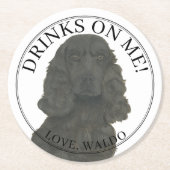 パーソナライズされたブラックコッカースパニエル犬ドッグ結婚ズ ラウンドペーパーコースター (正面)