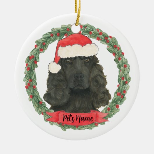 パーソナライズされたブラックコッカー spaniel クリスマス セラミックオーナメント (正面)