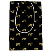 パーソナライズされたブラックゴールドイニシャルロゴ ミディアムペーパーバッグ (正面)