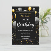 パーソナライズされたブラック&ゴールドの誕生日 招待状 (スタンド正面)