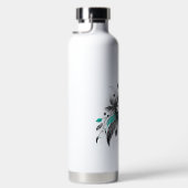 パーソナライズされたブラック&ティール グラフィティスタイルの花 ウォーターボトル (右面)