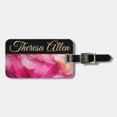 パーソナライズされたブラック&ピンクの手荷物ラベル ラゲッジタグ (正面横)