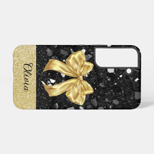 パーソナライズされたブラック&金ゴールドグリッタープリント(弓あり) SAMSUNG GALAXYケース (裏面横)
