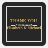 パーソナライズされたブラック&金ゴールドストライプありがとう スクエアシール (正面)