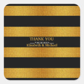 パーソナライズされたブラック&金ゴールドストライプありがとう スクエアシール (正面)