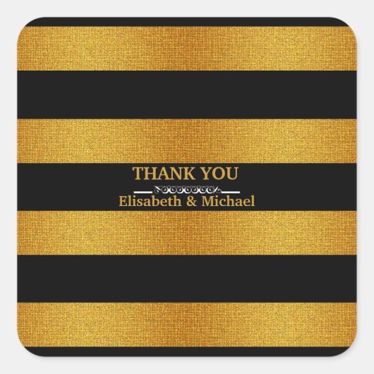 パーソナライズされたブラック&金ゴールドストライプありがとう スクエアシール (正面)