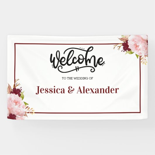 パーソナライズされたブルゴーニュフローラ結婚ズ 横断幕 (横)