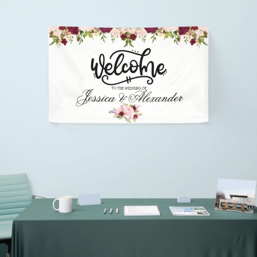 パーソナライズされたブルゴーニュフローラ結婚ズ 横断幕 (トレードショー)