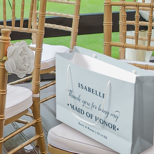 パーソナライズされたブルーのお礼 メイドオブオナー ラージペーパーバッグ
