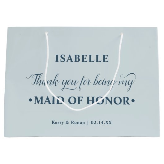 パーソナライズされたブルーのお礼 メイドオブオナー ラージペーパーバッグ (正面)