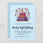 パーソナライズされたブルーオレンジの最初の誕生日招待状 招待状 (正面/裏面)