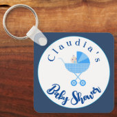 パーソナライズされたブルーキャリッジベビーシャワー キーホルダー (正面)