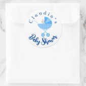 パーソナライズされたブルーキャリッジベビーシャワー ラウンドシール (バッグ)