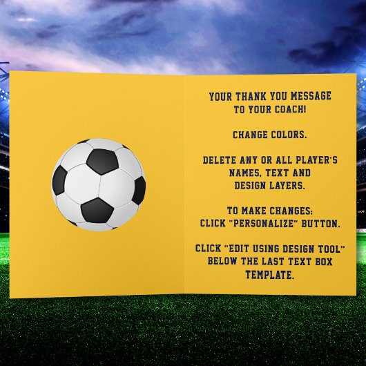 パーソナライズされたブルーサッカーコーチサンキューカード カード