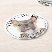 パーソナライズされたブルーフォーン トリコロール フレンチブルドッグ ラウンドペーパーコースター (アングル)