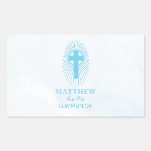 パーソナライズされたブルーボーイファースト聖餐式クロス 長方形シール (正面)