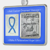 パーソナライズされたブルー認識度リボンエンジェルオーナメント シルバープレートフレームオーナメント (左)