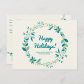 パーソナライズされたブルー&ミントリースホリデー ポストカード (正面/裏面)