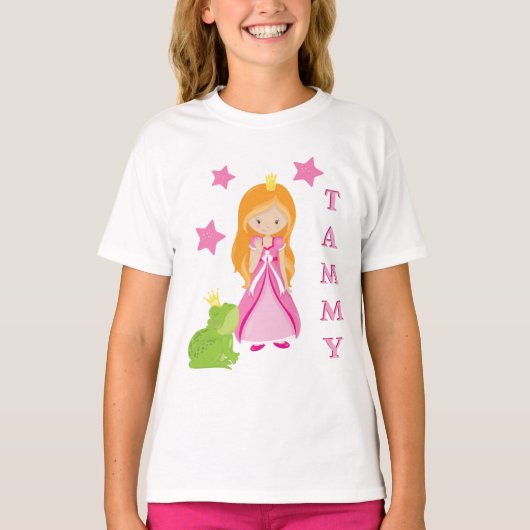 パーソナライズされたプリンセスカエルとスター Tシャツ (正面)