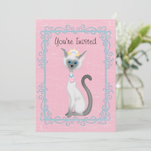 パーソナライズされたプリンセスキャットピンク誕生日招待状 招待状 (スタンド正面)