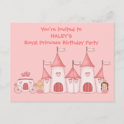 パーソナライズされたプリンセスバースデーパーティ招待状 インビテーションポストカード (正面)