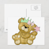 パーソナライズされたプリンセスベア招待状とシール ポストカード (正面/裏面)