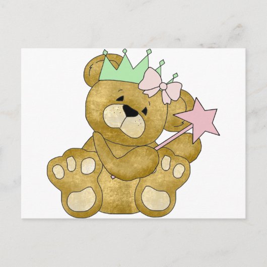 パーソナライズされたプリンセスベア招待状とシール ポストカード (正面)