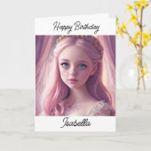 パーソナライズされたプリンセス小さな女の子誕生日 カード (黄色い花)