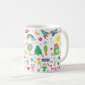 パーソナライズされたプリントお子様のスケッチマグカップ コーヒーマグカップ (正面右)