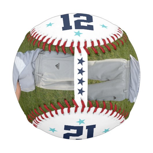 パーソナライズされたプレイヤーの写真と番号 野球ボール (正面)