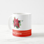 パーソナライズされたプレゼントかわいい赤い花クリスマス コーヒーマグカップ (正面左)