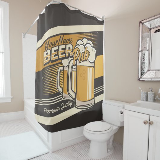 パーソナライズされたプレミアムコールドビールマグパブバー シャワーカーテン (インサイチュ)